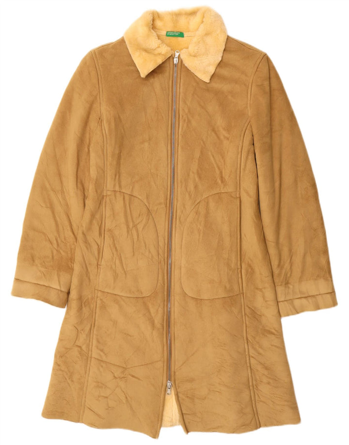 Sobretudo feminino Sherpa BENETTON Reino Unido 10 pequeno modacril bege