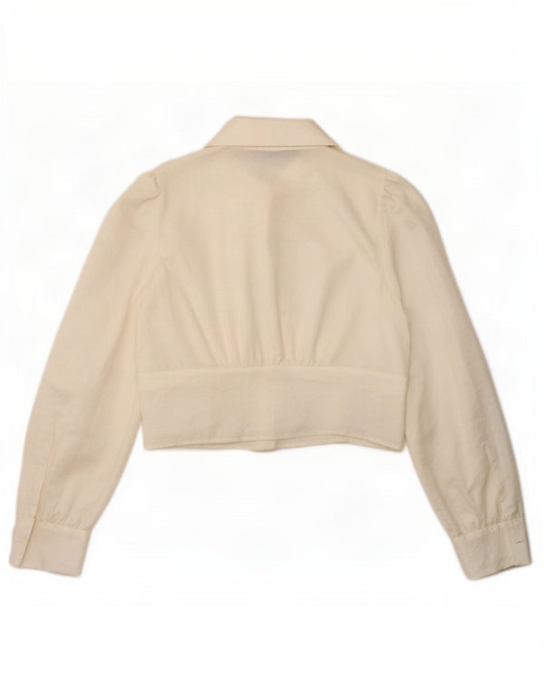 Zara Blusa feminina cropped frontal com gravata frontal Reino Unido 14 grande poliéster branco