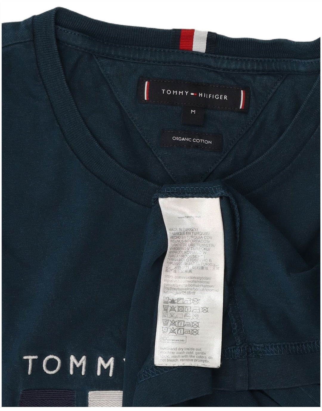 TOMMY HILFIGER Camiseta masculina gráfica Top médio algodão azul marinho