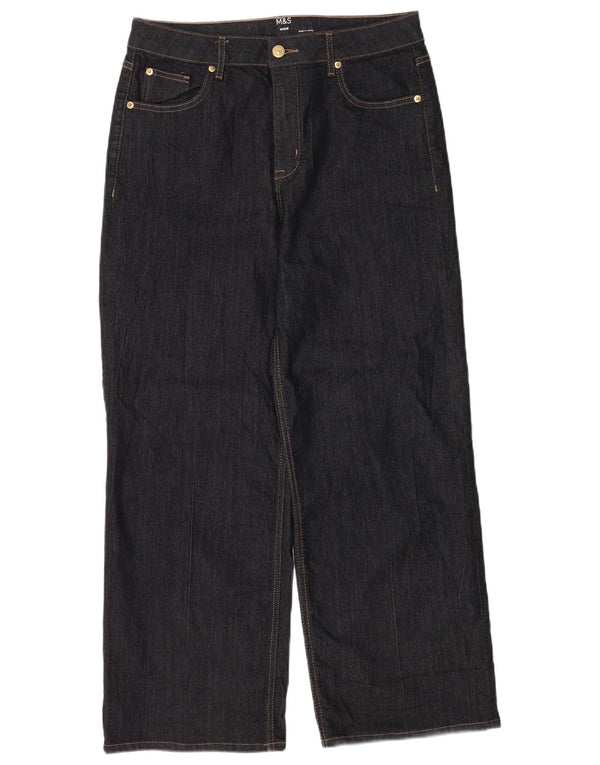 Jeans Marks & Spencer feminino de perna larga Reino Unido 14 grande W34 L28 algodão azul marinho