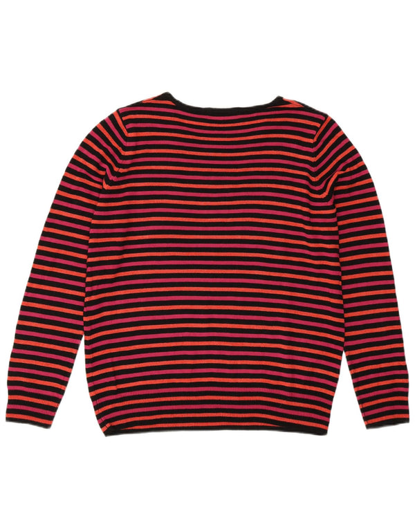 Suéter feminino com gola canoa MARKS & SPENCER Reino Unido 14 grande listrado rosa