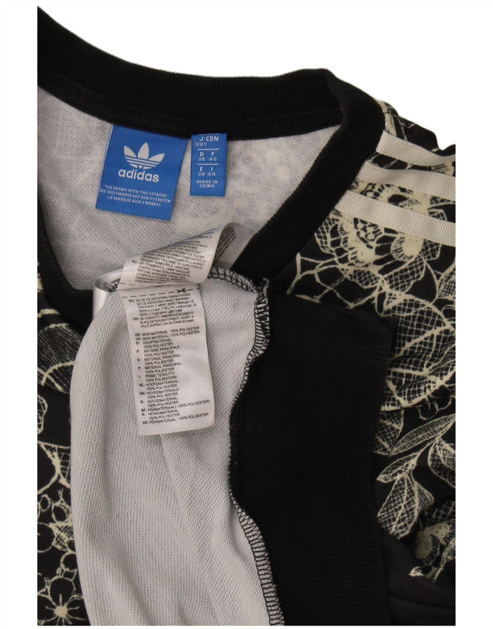 Adidas Womens Sweatshirt Jumper UK 12 Médio Preto Floral Poliéster