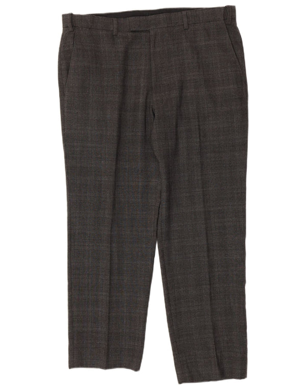 Calça masculina Marks & Spencer sob medida casual W36 L28 cinza xadrez lã