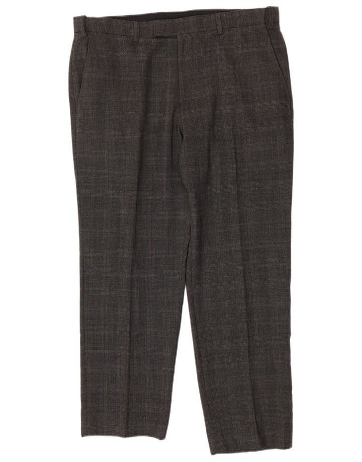 Calça masculina Marks & Spencer sob medida casual W36 L28 cinza xadrez lã