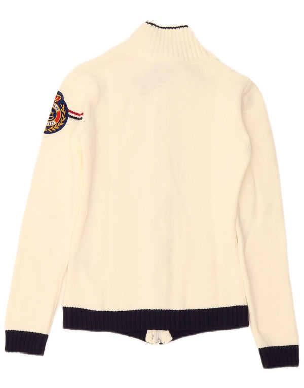 Suéter Cardigan Feminino Vintage Reino Unido 6 XS Branco Colorblock Acrílico