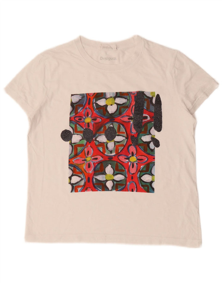 Desigual Camiseta feminina gráfica Top UK 12 Médio Branco
