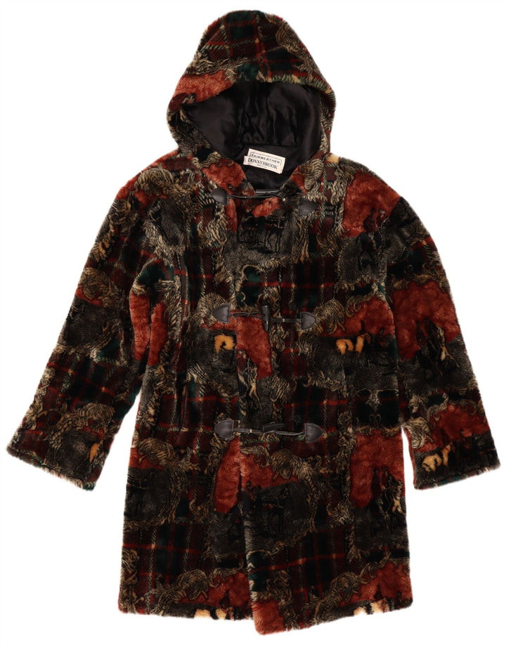 Casaco Duffle feminino com capuz Donnybrook UK 12 xadrez médio multicolorido