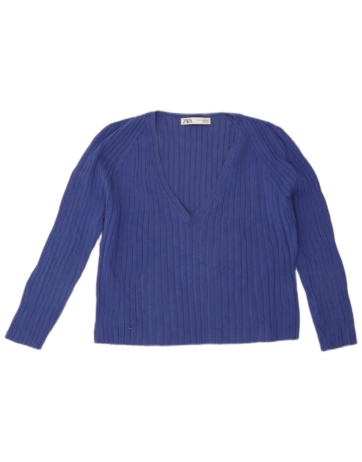 Top feminino Zara manga 3/4 UK 20 2XL azul viscose