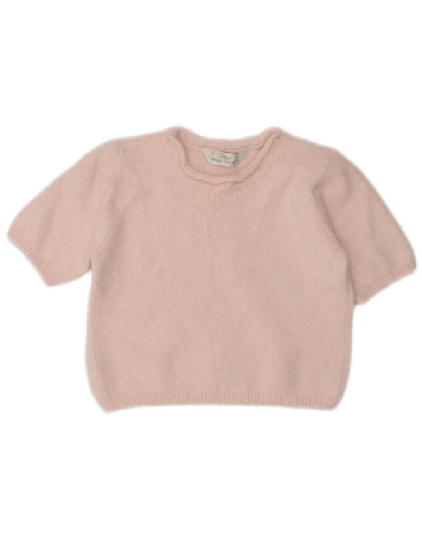 Suéter feminino Marks & Spencer de manga curta com gola redonda UK 10 Small Pi