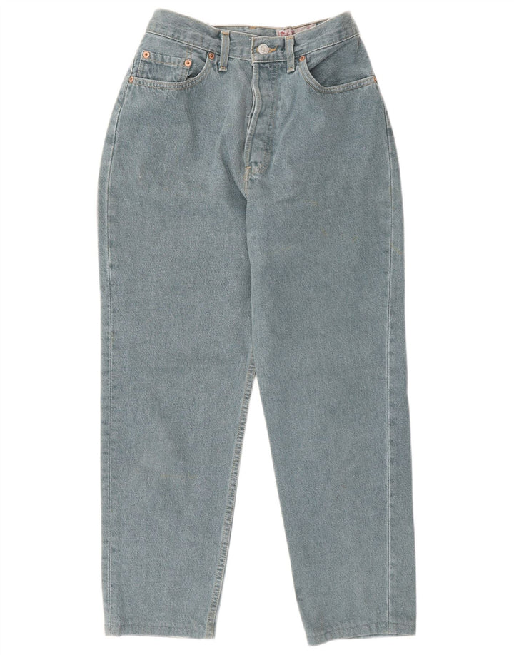 Jeans cônicos femininos vintage W25 L26 azul