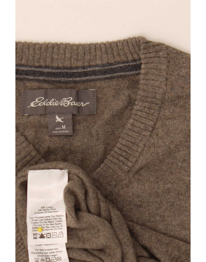 Suéter masculino Eddie Bauer com decote em V, algodão cáqui médio