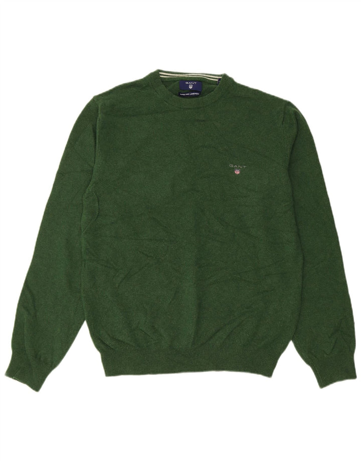 Suéter feminino Gant com gola redonda grande, Reino Unido, 10 lã verde pequena