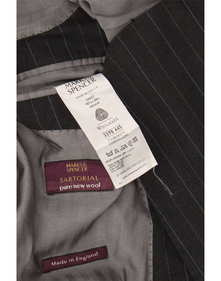 Jaqueta blazer masculina de 3 botões Marks & Spencer UK 42 listra cinza grande