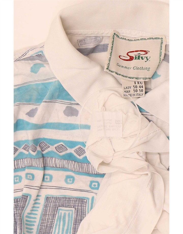 Camisa polo masculina Silvy IT 50 algodão geométrico branco médio