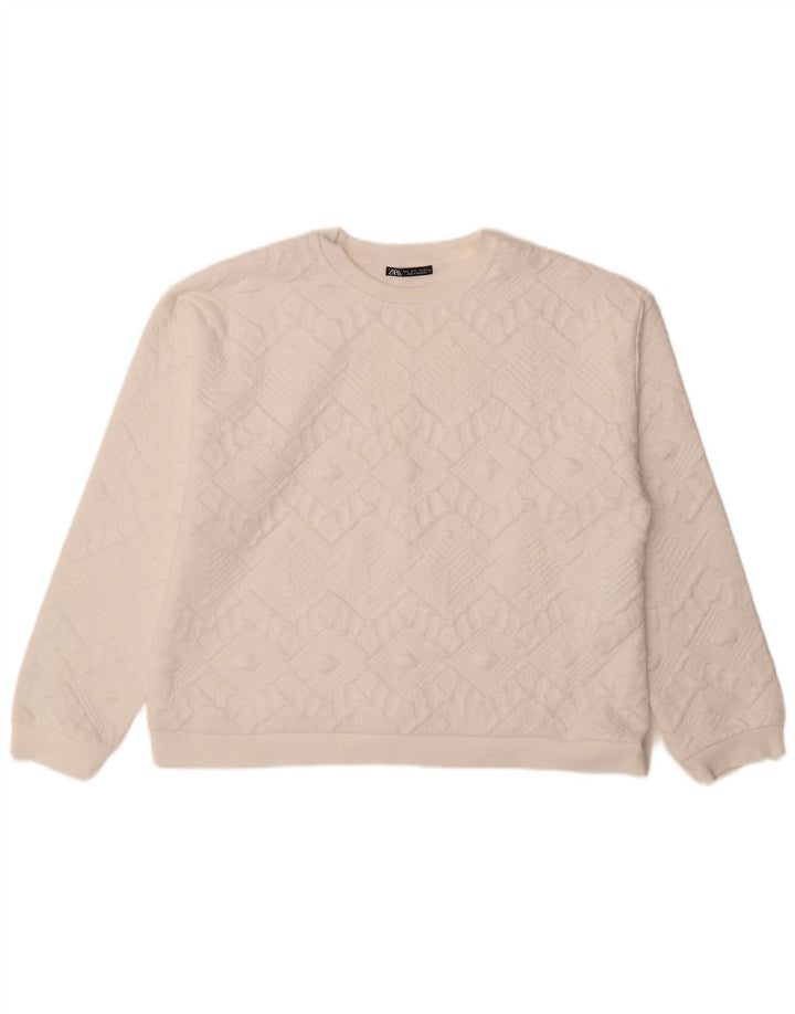 Zara moletom feminino oversized jumper UK 16 grande branco geométrico