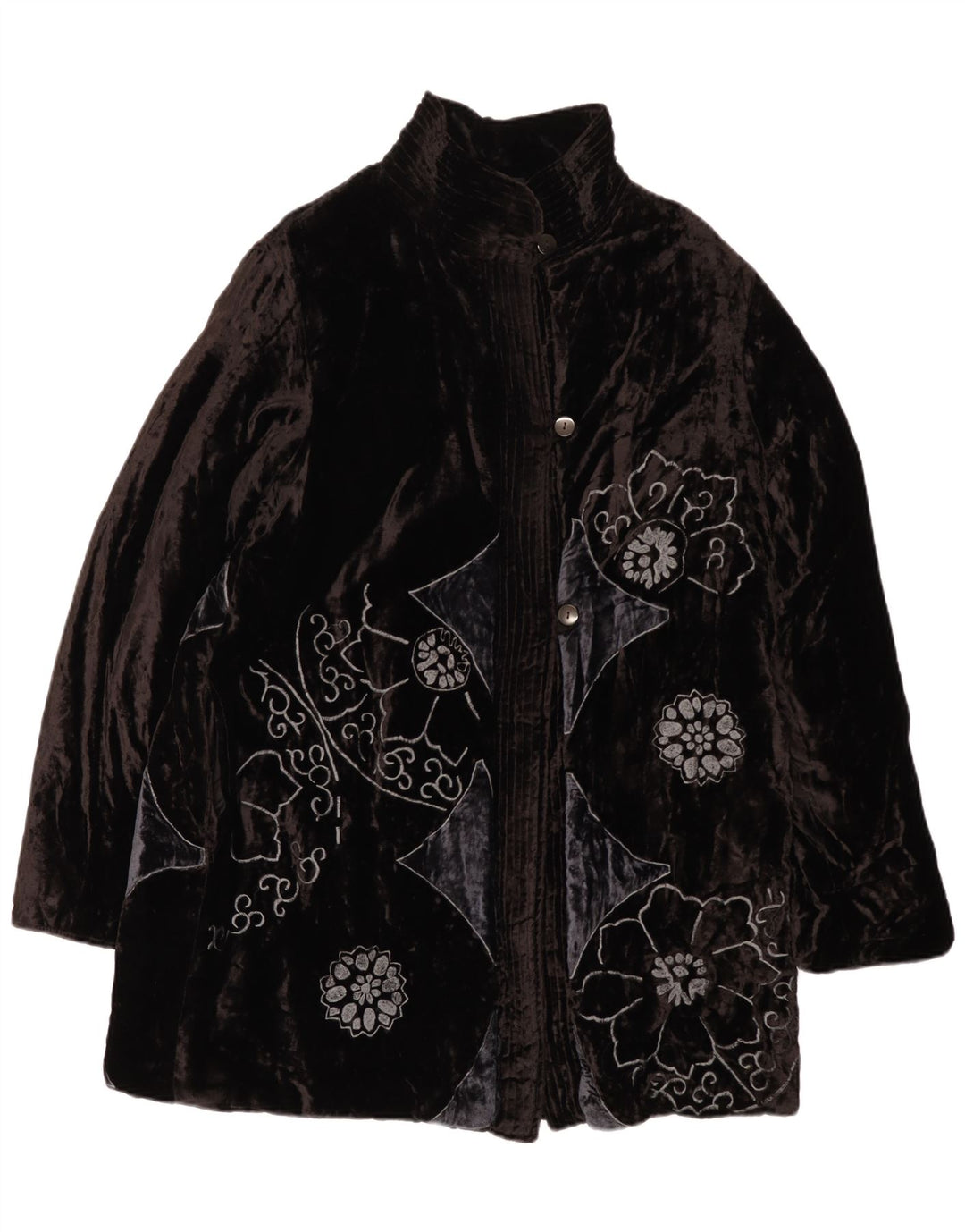 Sobretudo feminino de veludo grande Nitya EU 38 médio preto floral