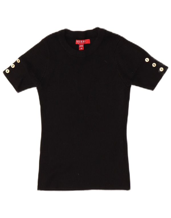 Suéter feminino Guess de manga curta com gola redonda UK 4 XS preto