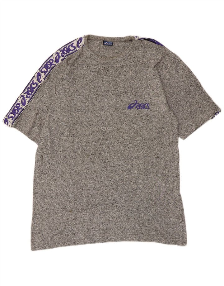 Camiseta gráfica masculina Asics Top pequeno algodão manchado cinza