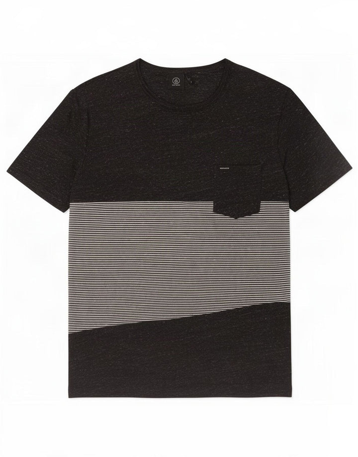 Camiseta masculina Volcom grande algodão listrado preto