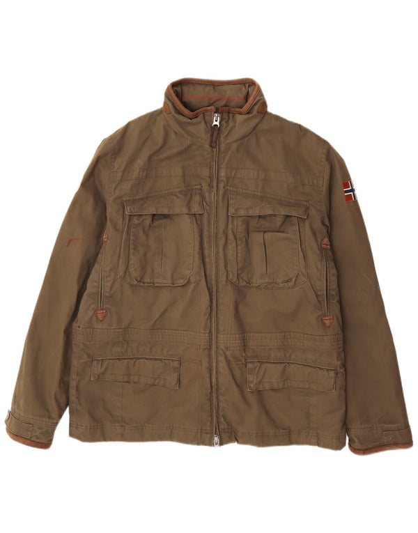 Jaqueta utilitária masculina Napapijri Geographic UK 42 XL algodão cáqui