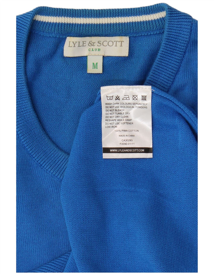 Lyle & Scott Suéter masculino com gola V e algodão azul médio