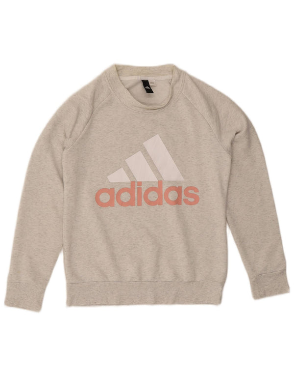 Adidas Womens Graphic Sweatshirt Jumper UK 8 Pequeno Cinza Flecked