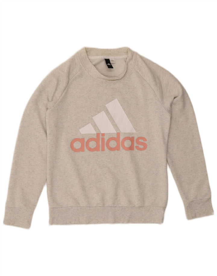 Adidas Womens Graphic Sweatshirt Jumper UK 8 Pequeno Cinza Flecked