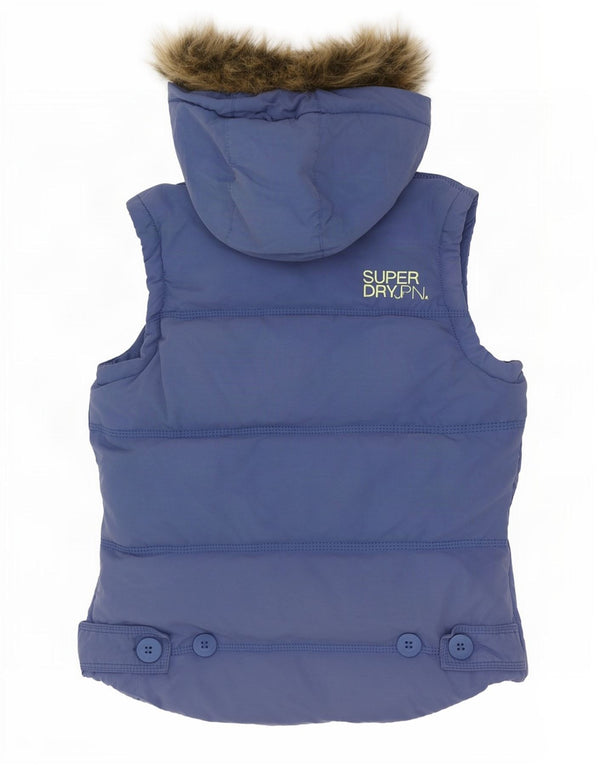 Colete acolchoado com capuz feminino Superdry UK 6 XS algodão azul