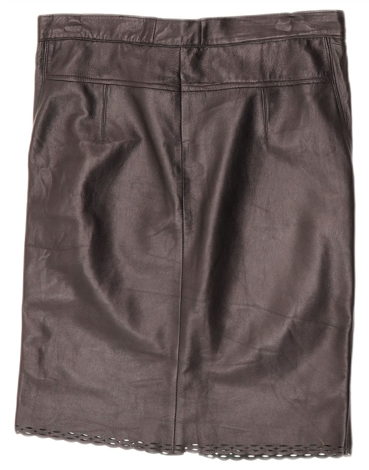Saia de couro feminina vintage W31 média preta