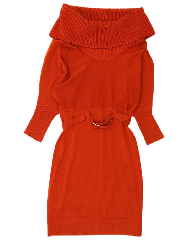 Vestido suéter feminino Karen Millen de manga comprida com gola redonda Reino Unido 2 2XS lã vermelha