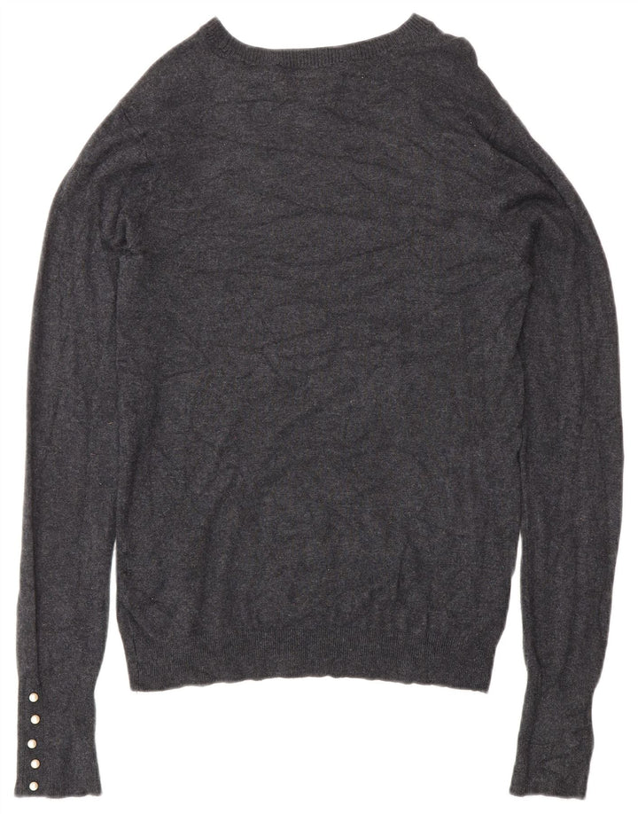 Suéter feminino Zara com gola canoa UK 12 Viscose cinza médio
