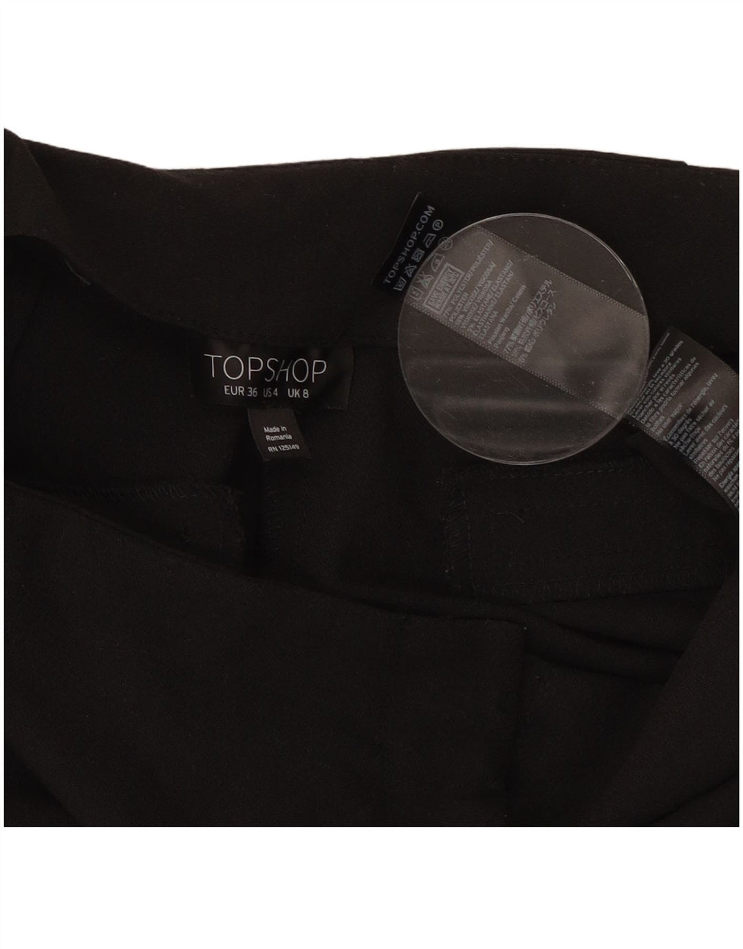 Calça capri feminina Topshop Reino Unido 8 pequena W27 L22 poliéster preto