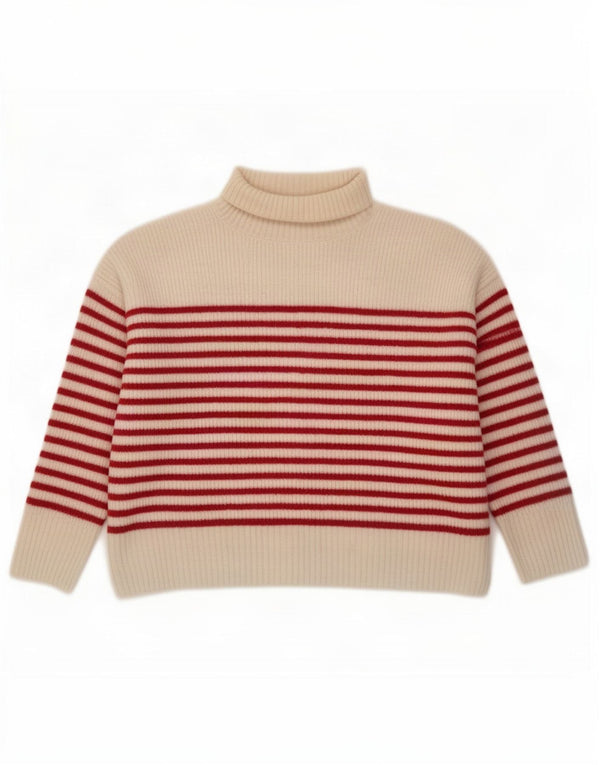 Suéter feminino Zara com gola redonda e listrado branco grande UK 16