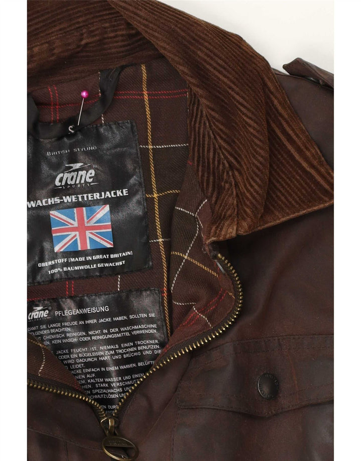 Jaqueta feminina encerada militar grande Crane UK 10 pequena marrom