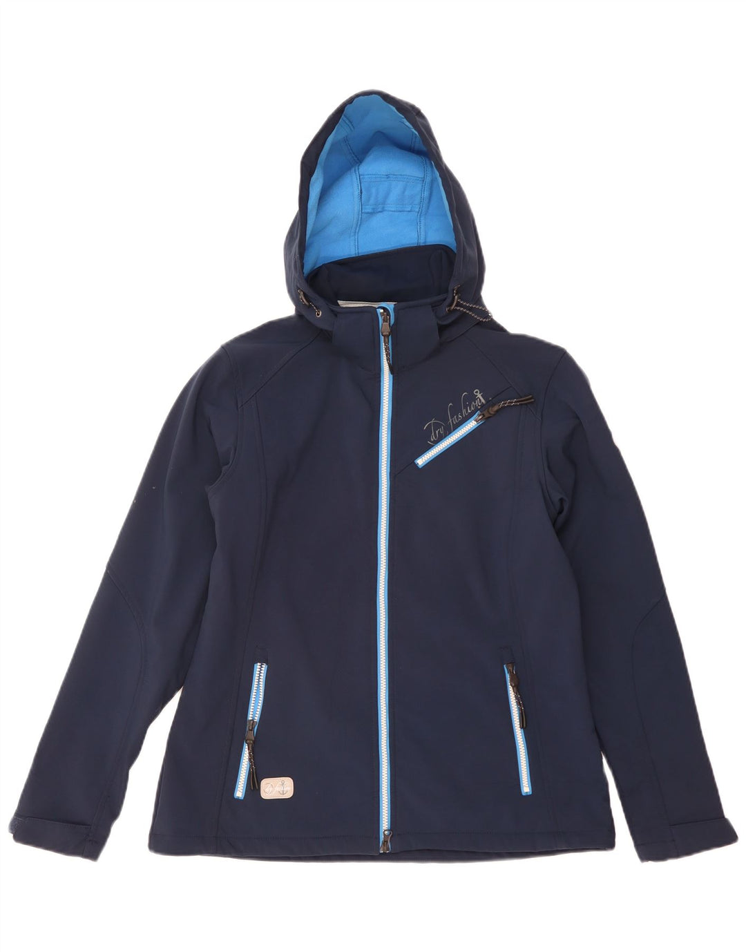 Jaqueta corta-vento com capuz feminino vintage EU 40 poliéster azul marinho médio