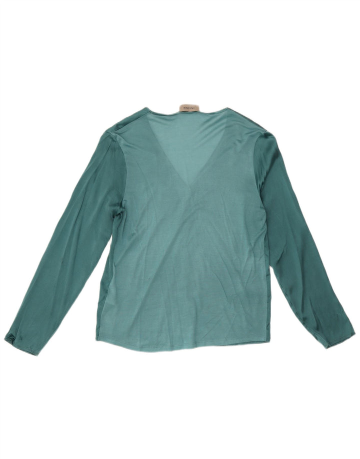 Blusa feminina de manga comprida Falconeri Reino Unido 10 pequena seda colorblock verde