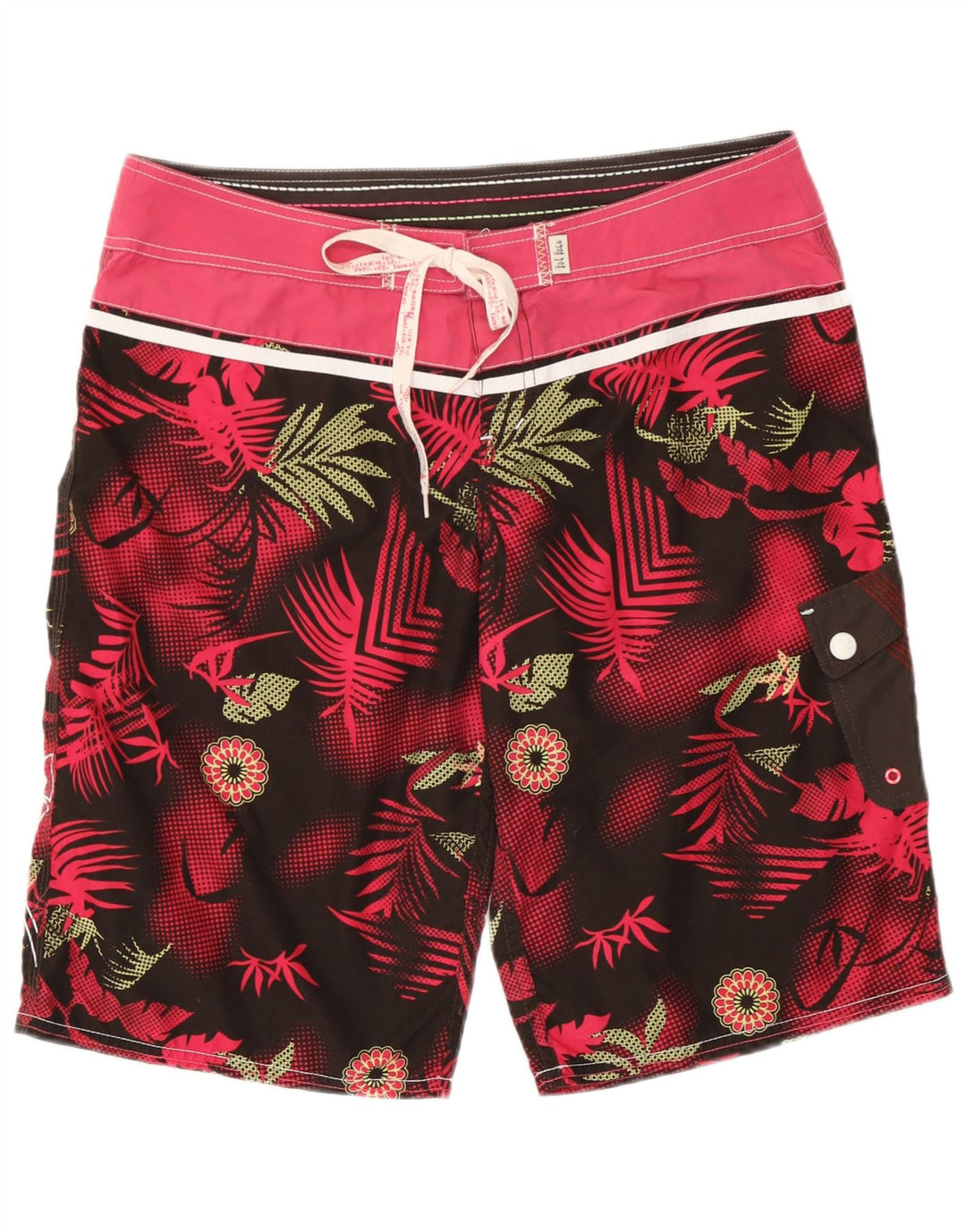Praia floral cor-de-rosa média do poliéster do short de natação dos homens da cara gorda W32 L12