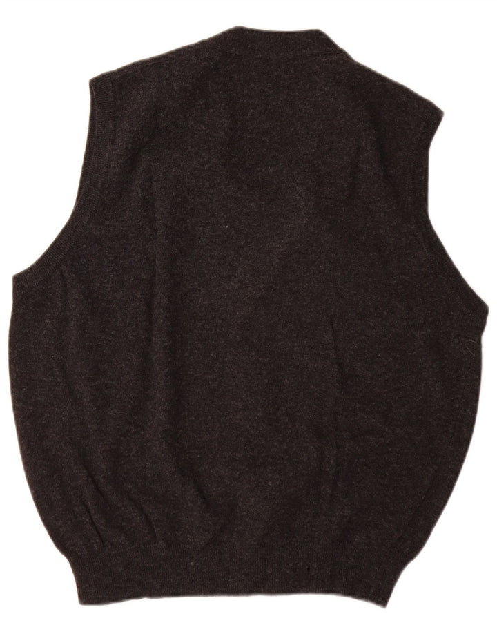 Suéter cardigã masculino sem mangas Benetton lã virgem cinza médio