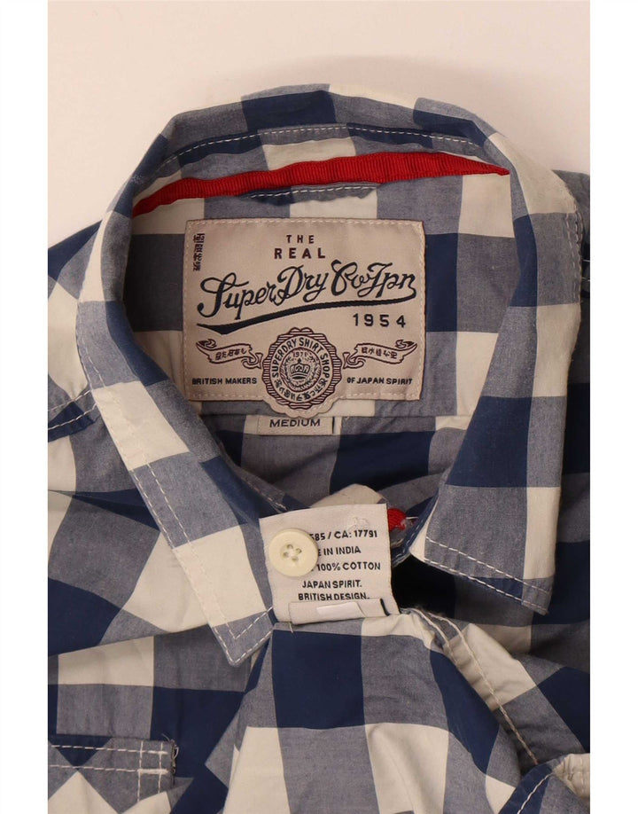 Camisa masculina Superdry algodão guingão azul médio