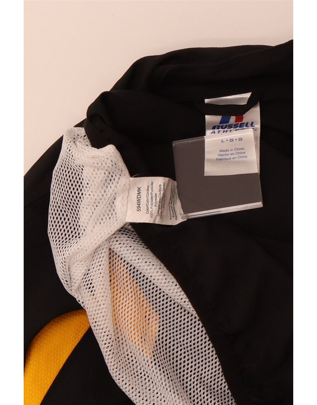 Revestimento superior do fato de treino masculino Russell Athletic poliéster preto grande Reino Unido 40