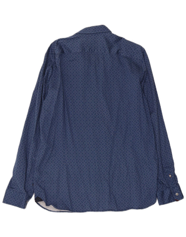 Camisa masculina Ted Baker tamanho 5 XL algodão geométrico azul