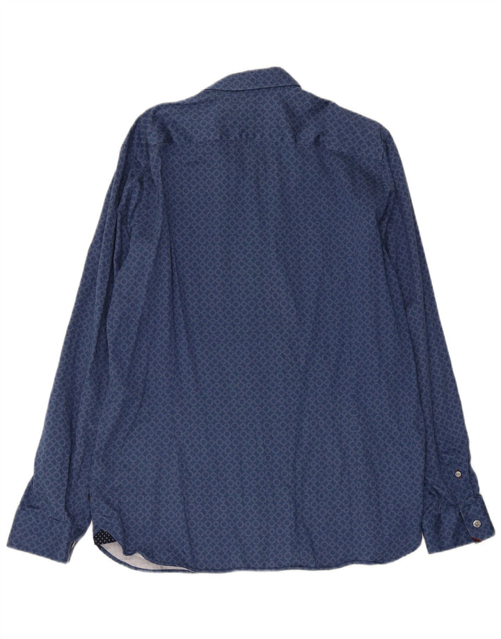 Camisa masculina Ted Baker tamanho 5 XL algodão geométrico azul