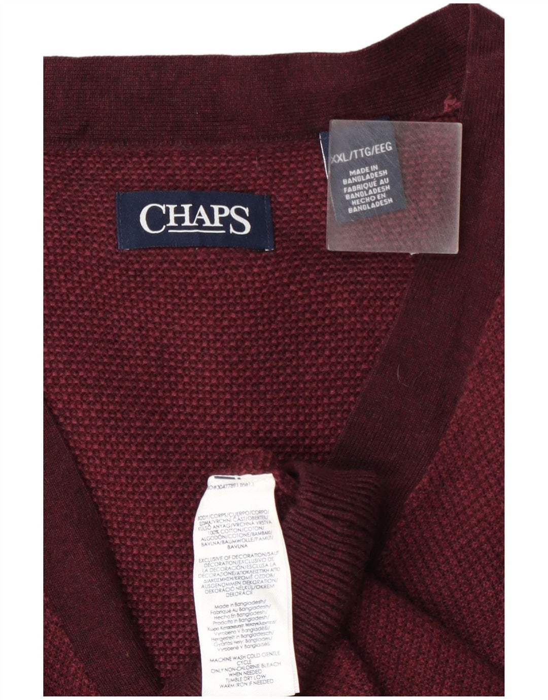Suéter cardigã masculino Chaps 2XL algodão Borgonha