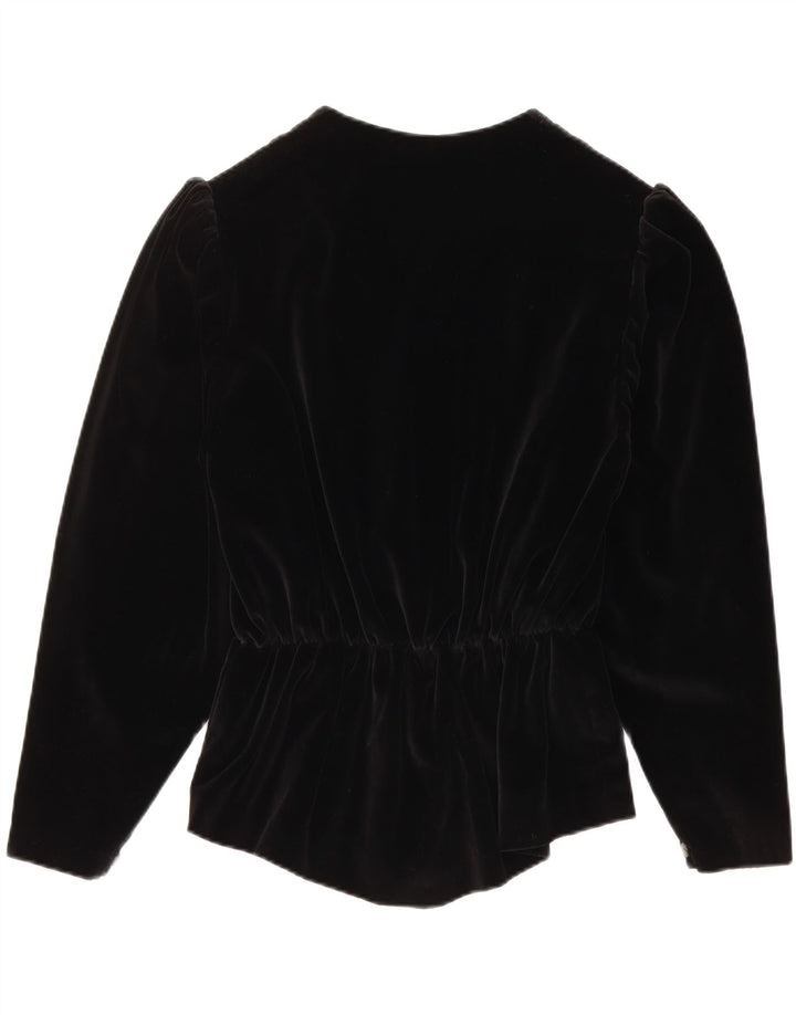 Jaqueta blazer feminina vintage de veludo com 3 botões Reino Unido 14 médio preto