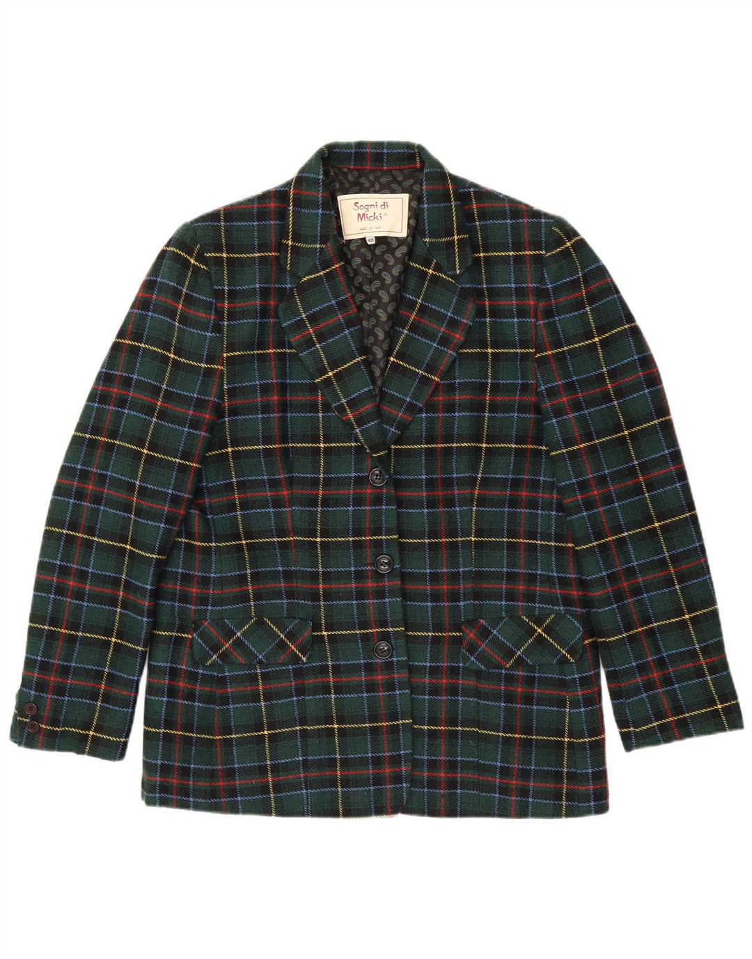 Jaqueta blazer feminina vintage com 3 botões IT 48 XL poliéster xadrez verde