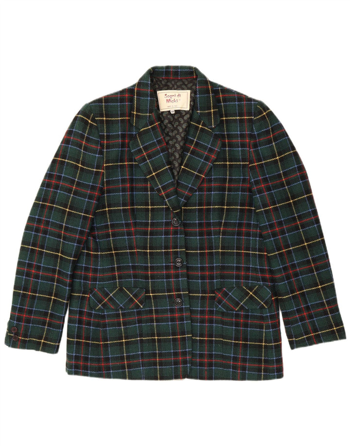 Jaqueta blazer feminina vintage com 3 botões IT 48 XL poliéster xadrez verde