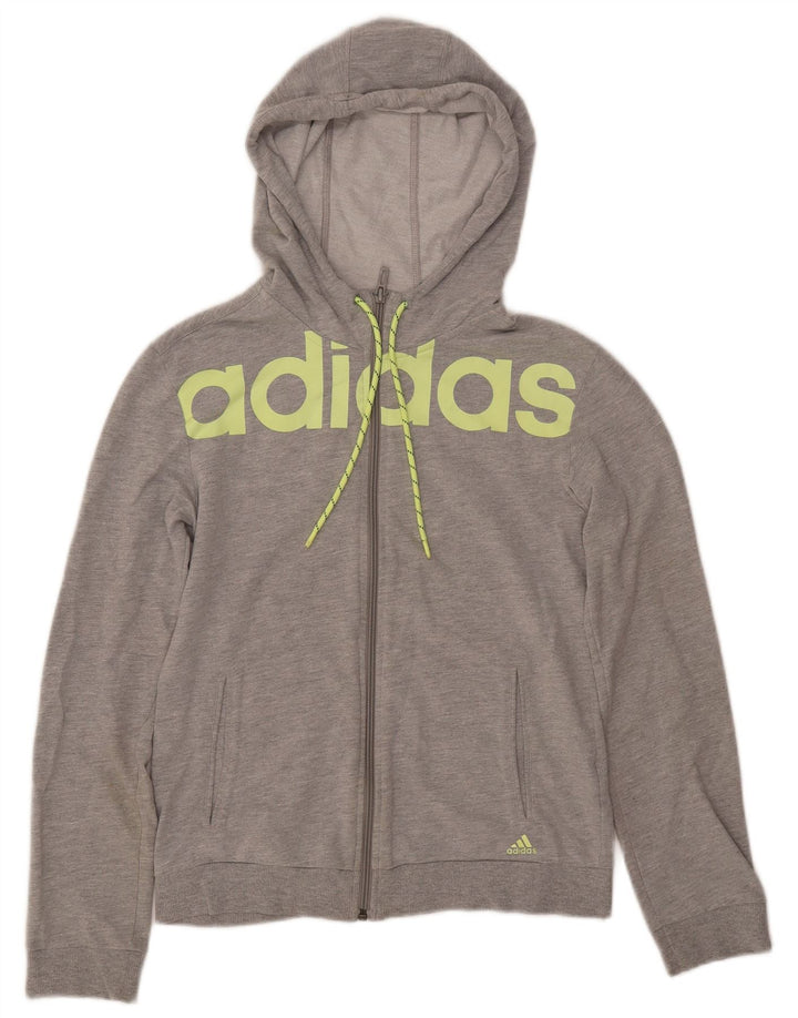 ADIDAS Suéter feminino com capuz e zíper gráfico UK 8/10 pequeno algodão cinza