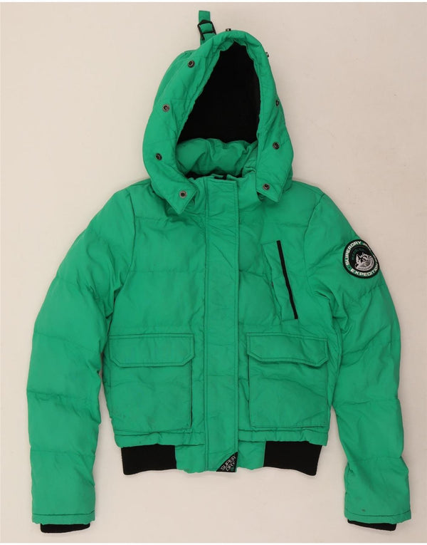 Jaqueta acolchoada superdimensionada com capuz feminino Superdry UK 8 Small Green Colourblock