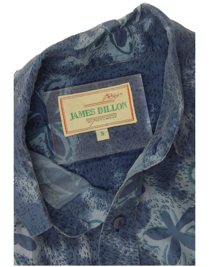 Camisa masculina de manga curta James Dillon pequena seda floral azul