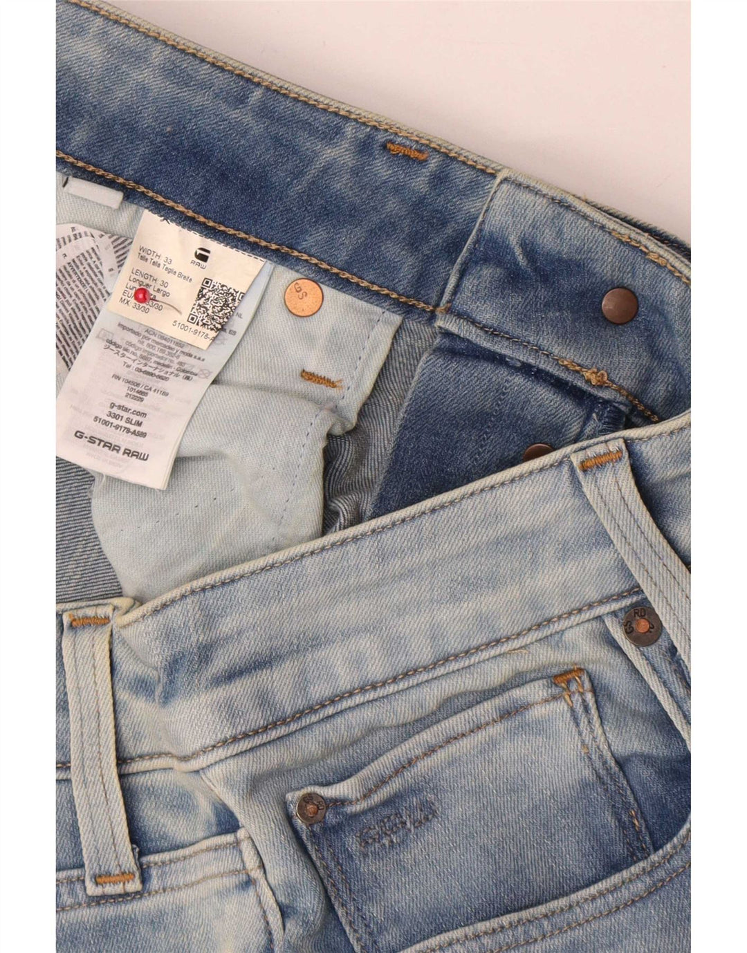 G-Star Masculino 3301 Slim Jeans W33 L30 Azul Algodão